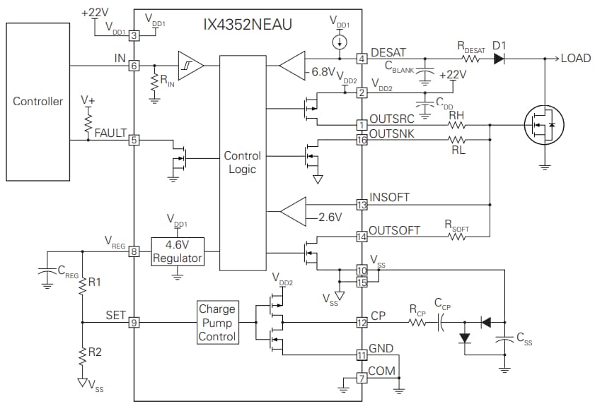 Applikations-Schaltungsdiagramm - IXYS IX4352NEAU Low-Side-Gate-Treiber